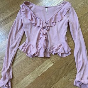 Free People Light Pink Frill Cardigan Size S